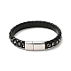 Cuir noir & 304 corde en acier inoxydable bracelet cordon tressé fermoir magnétique pour hommes femmes BJEW-C021-12-2