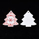 クリスマスのテーマ スプレー塗装の木製ペンダント  片面プリント  雪片とクリスマスツリー  ホワイト  50x43x2.5mm  穴：2mm WOOD-N005-52A-2