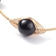 Armreif mit runden Perlen aus natürlichem Obsidian BJEW-JB07816-04-4