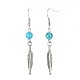 Feather Alloy Synthetic Turquoise Dangle Earrings EJEW-JE01999-01-1