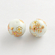 Flower Picture Glass Round Beads GFB-R004-14mm-I12-1