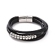 Black Leather Braided Cord Multi-strand Bracelet with 201 Stainless Steel Magnetic Clasps BJEW-P275-08P-1