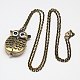 Antique Bronze Alloy Owl Wing Design Openable Pendant Pocket Watch Necklaces with Iron Chains WACH-M011-01-1