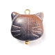 ガラスチャーム  金メッキ真鍮ボールヘッドピン付き  猫  ミックスカラー  15x14x6.5mm  穴：2mm PALLOY-JF01681-2