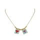 Rechteckige Halskette mit Anhänger aus Glasperlen und Kreuz und Herz NJEW-MZ00015-02-4