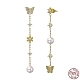 925 Sterling Silver Flower & Butterfly Asymmetrical Earrings with Cubic Zirconia EJEW-P231-31G-1