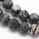 Frosted Round Natural Black Polychrome Jasper/Picasso Stone/Picasso Jasper Beads Strands G-N0166-44-8mm-2