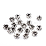 Perles de séparateur de style tibétain , fleur, argent antique, sans plomb et sans cadmium, 9x3mm, Trou: 2.5mm