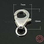 925 стерлингового серебра застежкой омар коготь, с прыжковых колец, серебряные, 10x7x2.5 мм, отверстие : 3 мм