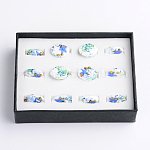 Ocean Style Oval Handmade Lampwork Beads, Cornflower Blue, Size: about 16~17mm wide, 20~22mm long, 6~7mm thick, hole: 2mm, about 12pcs/box