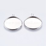 304 Stainless Steel Pendant Cabochon Settings, Plain Edge Bezel Cups, Flat Round, Stainless Steel Color, Tray: 25mm, 32x27x2mm, Hole: 2x3mm