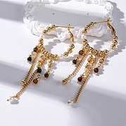 Серьги-кольца с кисточками из латуни EJEW-R014-10G