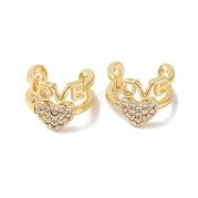 Женские серьги-каффы Heart & Word Love из латуни с микропаве и фианитами EJEW-P281-05G