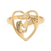 Ion Plating(IP) 304 Stainless Steel Heart with Horse Adjustable Ring for Women RJEW-M149-20G