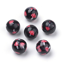 Handmade Polymer Clay Beads, Half Drilled Beads, Mushroom with Flower,  Mixed Color, 16.5~19.5x11~13x11~13mm, Half Hole: 0.7~1mm