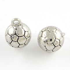 Encantos de aleación de balón de fútbol / fútbol de estilo tibetano con tema deportivo, sin plomo y cadmio, plata antigua, 11x14mm, agujero: 2 mm, aproximamente 224 unidades / 1000 g
