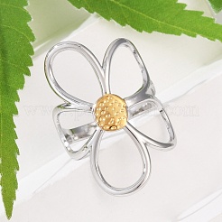 Offene Manschettenringe aus 304 Edelstahl mit hohler Blume&nbsp;RJEW-R018-02GP