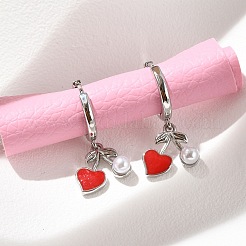 Boucles d'oreilles créoles en laiton et imitation perle en forme de cœur&nbsp;EJEW-M077-18P