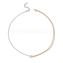 Collar doble con colgante de perlas de agua dulce cultivadas naturales&nbsp;NJEW-JN05682