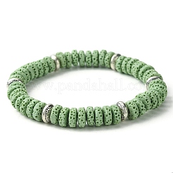 Braccialetti elasticizzati da donna con perline piatte rotonde di roccia lavica naturale tinta&nbsp;BJEW-JB09716