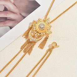 Vintage-Halskette/Brosche im gotischen Stil aus Messing mit pavé-besetzter Zirkonia-Blume und langer Quaste für Damen&nbsp;GO0016-1