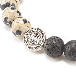 Bracelet extensible en pierre de lave naturelle et pierres précieuses avec perles de jésus en alliage&nbsp;BJEW-JB08013