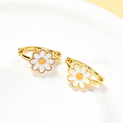 Pendientes de aro de latón esmaltado con margaritas para mujer&nbsp;LS-EJEW-G434-02G