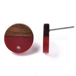 Orecchini a bottone in resina opaca e legno di noce&nbsp;MAK-N032-007A-B03