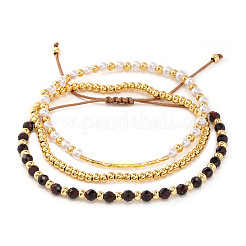 3 bracciale con perline intrecciate in ottone e granato naturale regolabile in 3 stili&nbsp;SF2347-1
