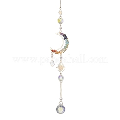 Chakra-Natursteinsplitter & Mond-Hänge-Sonnenfänger aus Messing&nbsp;HJEW-JM04624