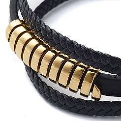Schwarze mehrsträngige Armbänder aus PU-Leder für Herren&nbsp;BJEW-K243-48G
