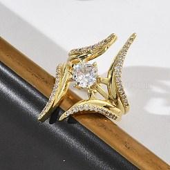 Anelli aperti con polsino in ottone micro pavé di zirconi cubici per donna&nbsp;RJEW-L343-09G-01