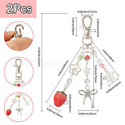 2 ciondolo decorativo a forma di fragola in resina e fiocco in lega&nbsp;HJEW-SP0001-15