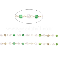 Perlenketten aus facettiertem Würfelglas und ABS-Kunststoff mit Imitationsperlen&nbsp;CHS-G026-02KCG-01-1