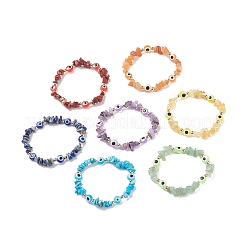 7 Stück Natur- und Synthetik-Edelsteinsplitter und Harz-Edelstein-Perlen-Stretch-Armbänder&nbsp;BJEW-JB08814