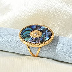 Ovale Manschettenringe aus 304 Edelstahl & Paua-Muschel & Strass für Damen&nbsp;RJEW-G346-06G-02