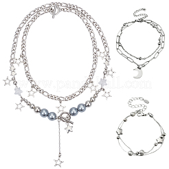Halsketten und mehrreihige Armbänder mit Stern-Mond-Anhängern aus Legierung&nbsp;SJEW-SC0001-04