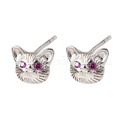Boucles d'oreilles à tige en laiton en forme de chat avec micro pavé de zircons cubiques&nbsp;EJEW-L278-11P