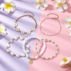 5 stücke 5 arten daisy blume legierung emaille charme armband-sets&nbsp;BJEW-JB10545