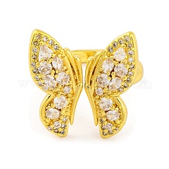 Anillo abierto con circonita cúbica micropavé de latón y mariposa para mujer&nbsp;RJEW-U003-29B-G