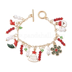 Bracelets à breloques en alliage émaillé de Noël&nbsp;BJEW-H634-01A-KCG
