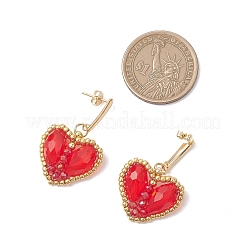 Boucles d'oreilles pendantes en verre en forme de cœur&nbsp;EJEW-MZ00675