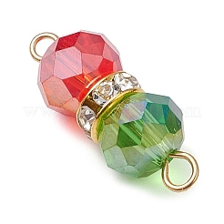 Breloques connecteurs en forme d'arachide en verre transparent et strass en laiton à facettes rondes rouges et vertes&nbsp;PALLOY-JF02999
