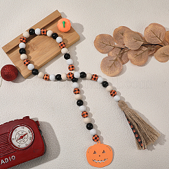 Halloween runde Wandornamente aus Naturholzperlen&nbsp;HJEW-WH20004-15