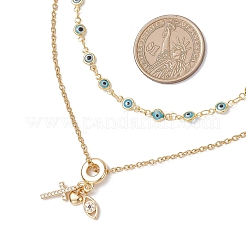 3 pièce 3 styles en laiton pavé clair zircone cubique croix coeur mauvais œil pendentif fait à la main mauvais œil lampwork 304 chaîne en acier inoxydable double couche colliers pour femmes&nbsp;NJEW-JN05398