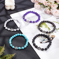 5 Stück 5 Stile natürliche und synthetische gemischte Edelsteine rund und Hamsa Hand Perlen Stretch-Armbänder Set für Frauen&nbsp;BJEW-AN0001-33