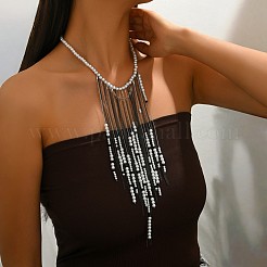 Schwarze und weiße runde Statement-Halsketten mit Wasserfallfransen aus Kunststoffperlen für Damen&nbsp;WG6B067-01