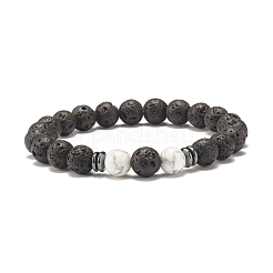 Braccialetti elastici con perline rotondi in pietra lavica e howlite in stile 2pz 2 con ematite sintetica&nbsp;BJEW-JB07581