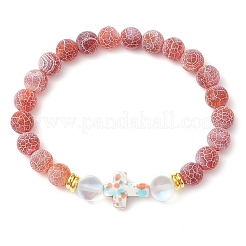 Bracelets extensibles en pierre de lune synthétique et perles d'agate patinées naturelles givrées pour femmes&nbsp;BJEW-JB11333-04
