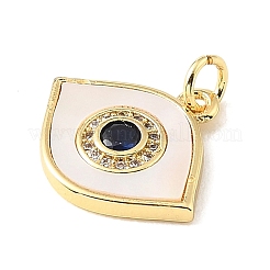 Pendentifs en laiton sertis de micro-pavés de zircone cubique bleu foncé et de coquillage blanc naturel&nbsp;CU-CBA6938-01G-01